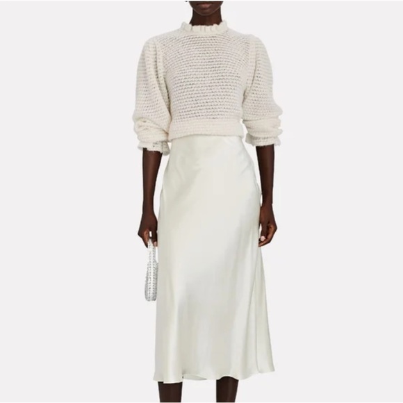 NWT Ulla Johnson Cream Laila Ruffled Alpaca-blend Lightweight Knit Sweater sz XL - Picture 2 of 16